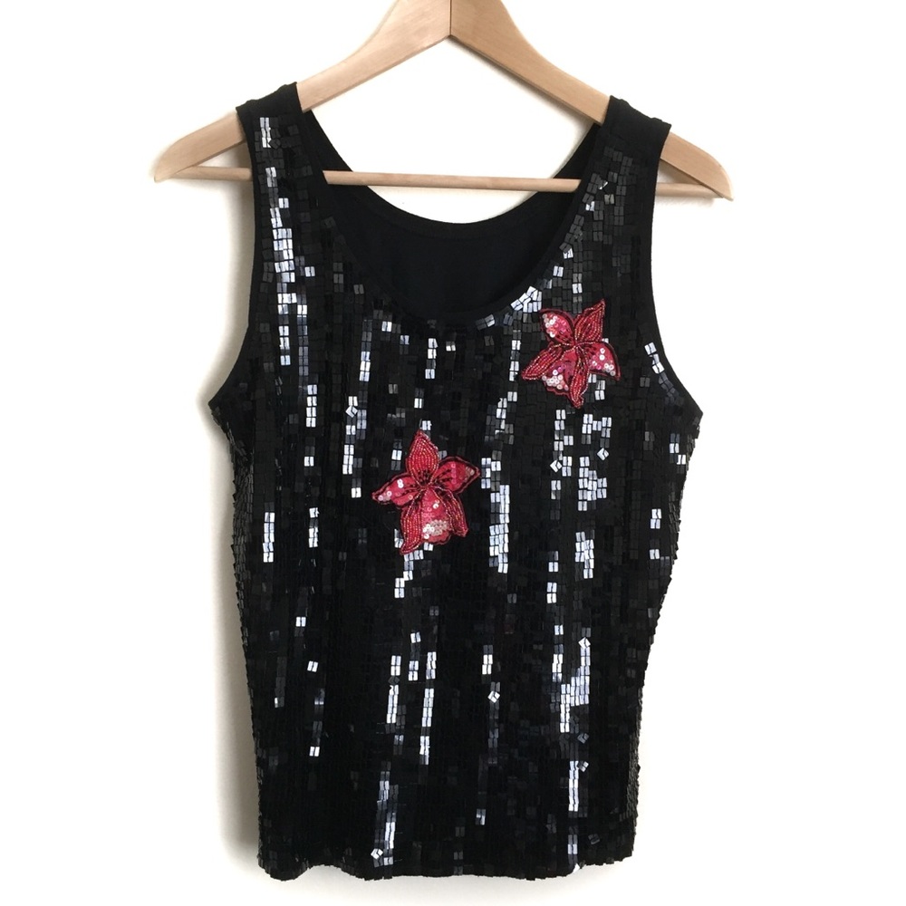 Faith Black Sequences Sleeves Top Size M